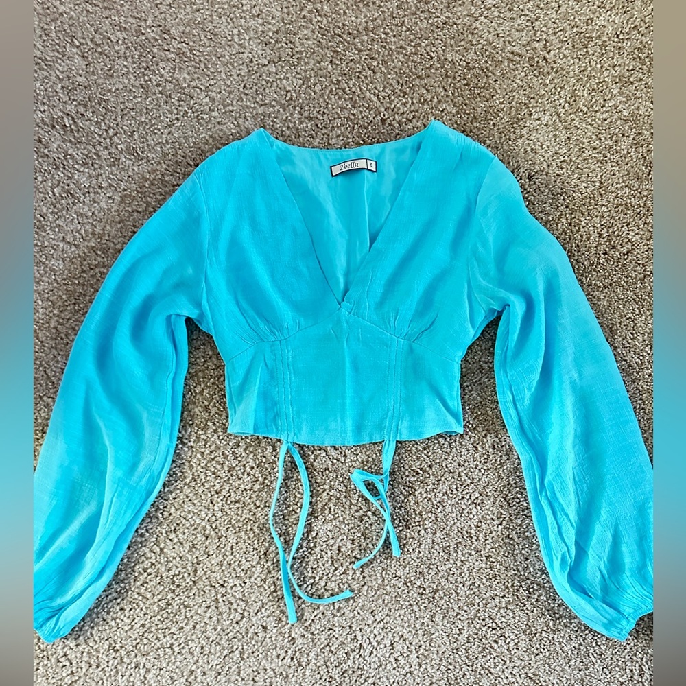 Ocean blue cropped top long sleeve 2bella